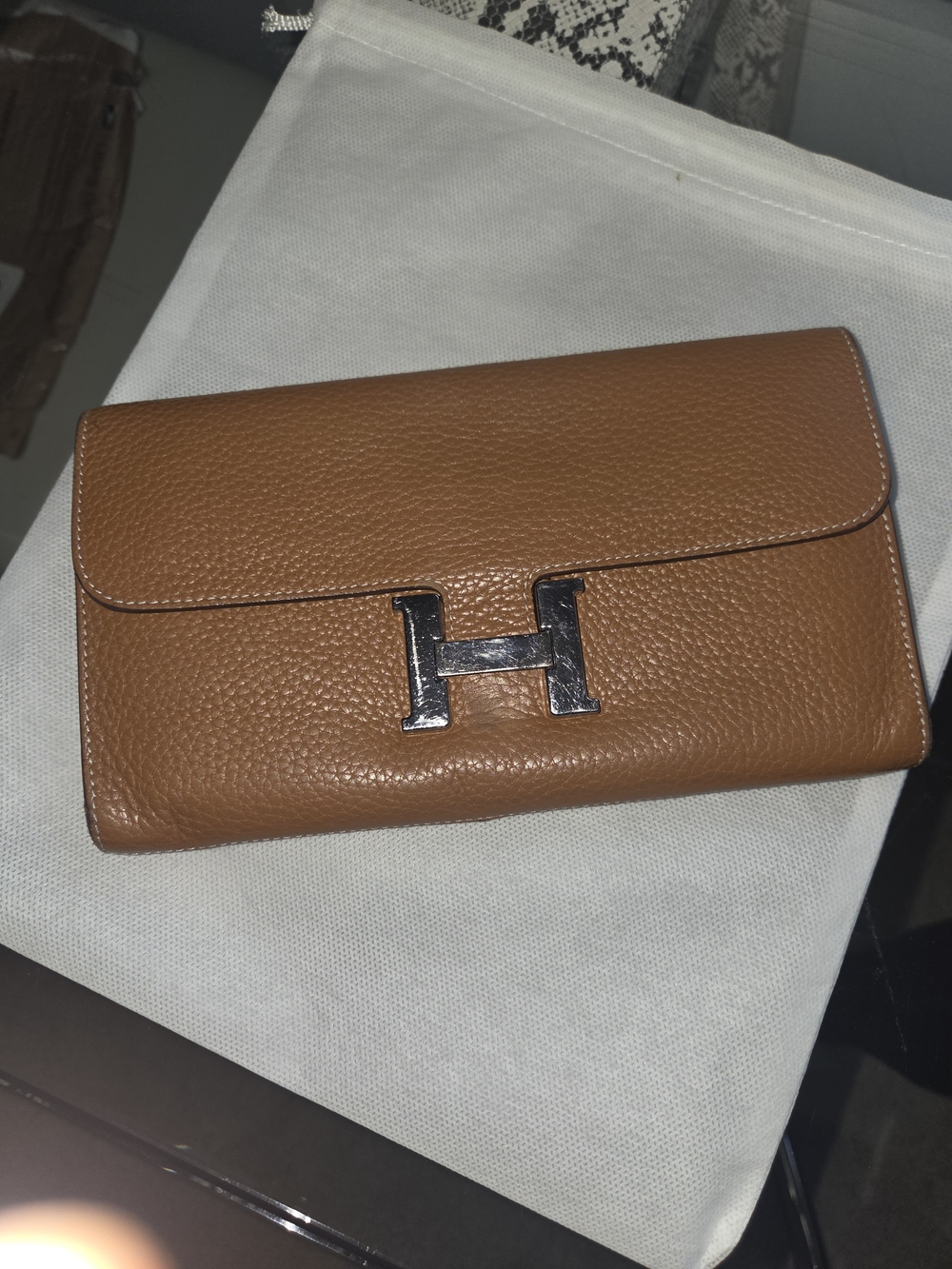 Vintage  Leather Wallet Clutch Cognac Brown with Silver Hardware